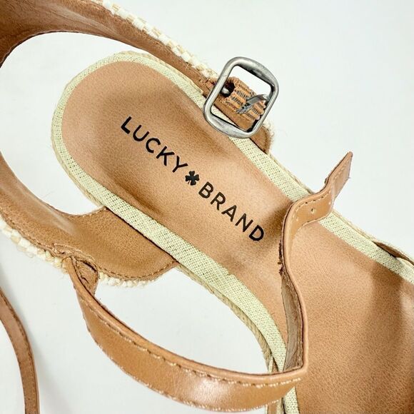 Lucky Brand KALLEY Neutral Tan Crisscross Strap Open Toe Espadrille Wedge Sandal - Picture 12 of 15
